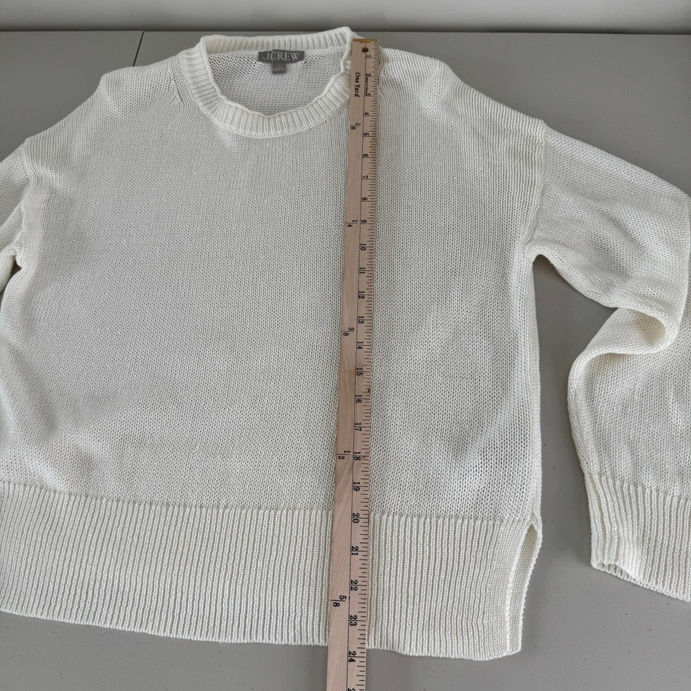 J.Crew Linen Cotton Knit Beach Sweater Womens S Cream Coastal Crewneck Slouchy - Picture 13 of 14